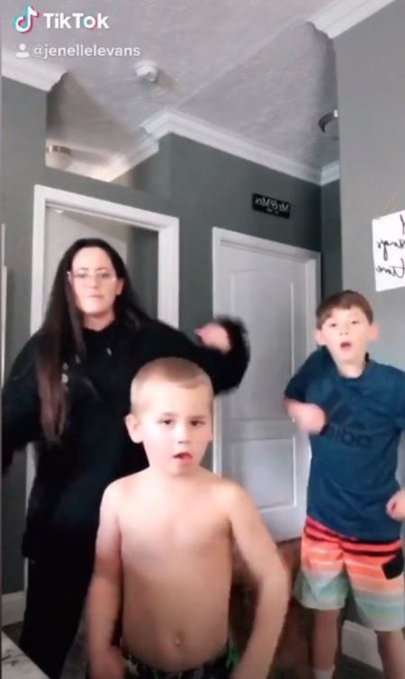 Snippet of Jenelle with her son Jace and Kaiser making a Tik Tok video.
